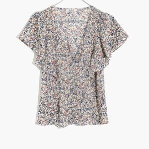 MADEWELL CARMELINA FLUTTER SLEEVE FLORAL TOP     NWT